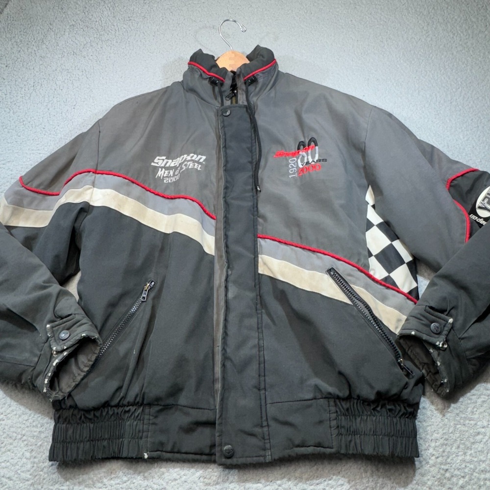 Vintage Snap On Jacket Men Medium Gray Racing Indian Head Steel Choko Motorsport